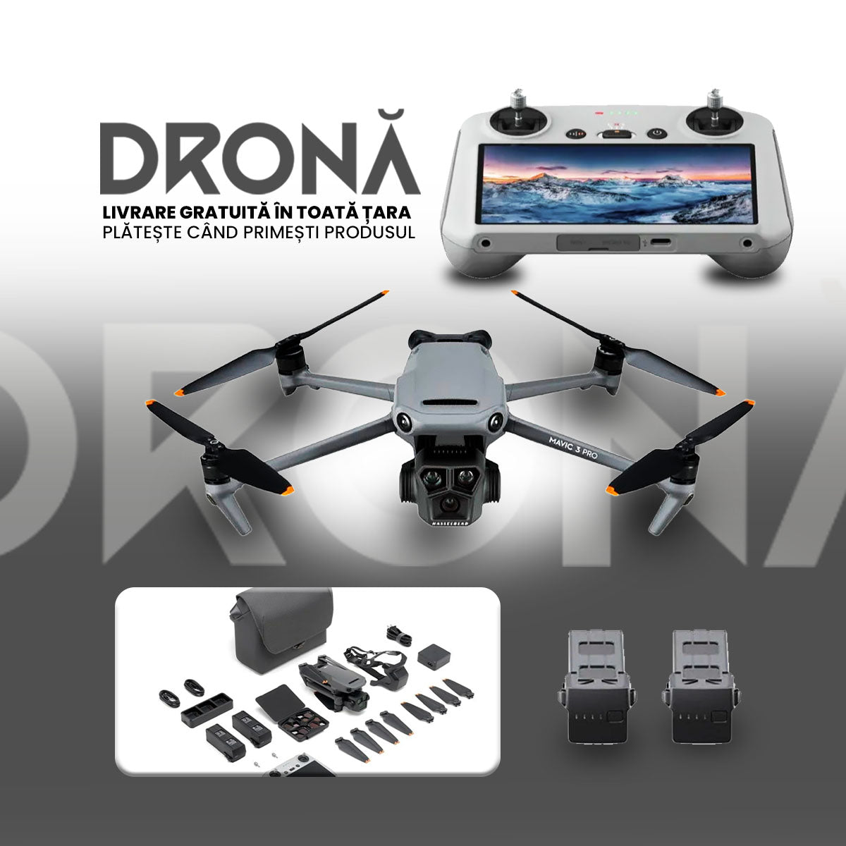 Dronă MV-3 cu Cameră 4K și Kit Fly More Inclus | Ofertă Limitată – Stoc Redus, Calitate Verificată